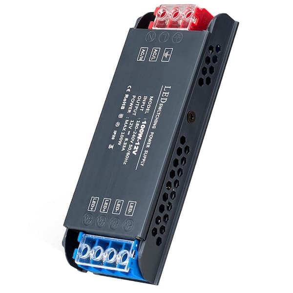 100 Watts 12V DC Low Voltage Transformer Power Supply Adapter AC 110V to 12V DC for Indoor LED Lighting