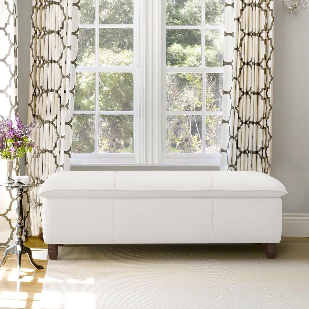 48.8 in. W White Faux Leather Storage Bench Upholstered Bench Ottoman with Hidden Storage for Entryway Bedroom