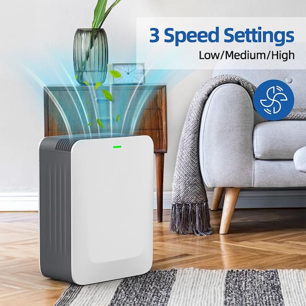 1485 sq. ft.3-Speed HEPA-True Console Air Purifier in Whites,with True HEPA 3-Stage and Remove 99.97% Hair,Dust,Smoke