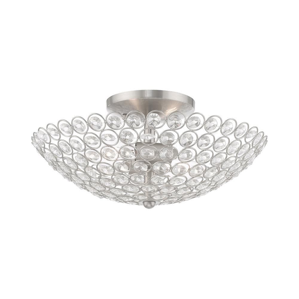 Cassandra Brushed Nickel Crystal 2-Light Semi-Flush Mount