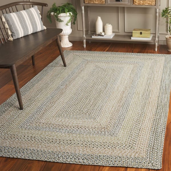 Braided Beige/Light Gray 5 ft. x 8 ft. Machine Washable Faded Striped Area Rug