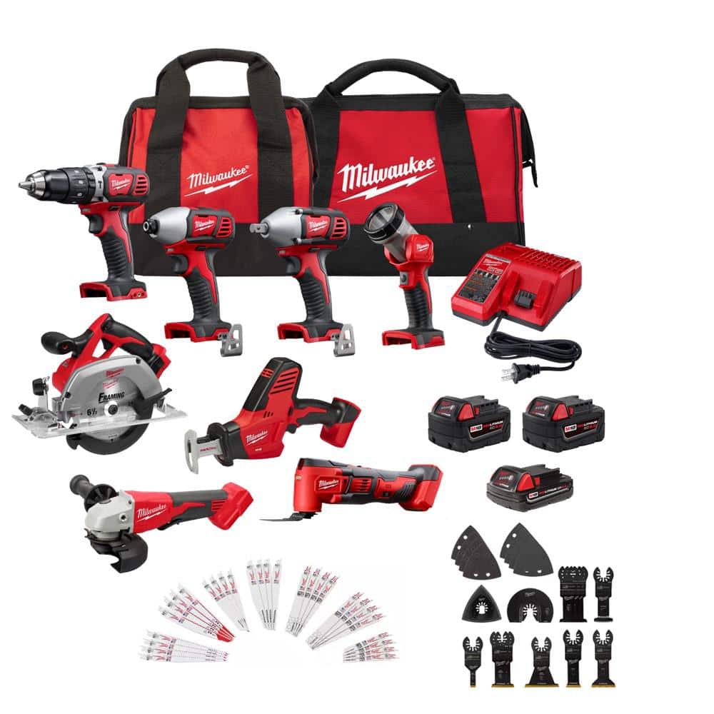 Milwaukee M18 18V Lithium-Ion Cordless Tool Combo Kit (8-Tool) with Oscillating Multi-Tool and Sawzall Blade Set