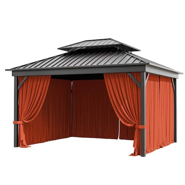 Kimunuk 10 ft. x 12 ft. Universal Outdoor Privacy Curtains, Gazebo Replacement with Zipper Orange (4-Side Curtain Only)