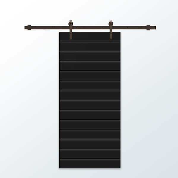 CALHOME 30 in. x 96 in. Black Painted Composite MDF Paneled Interior Sliding Barn Door with Hardware Kit