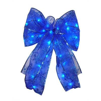 9 in. 36-Light Battery Operated LED Blue Everyday Bow