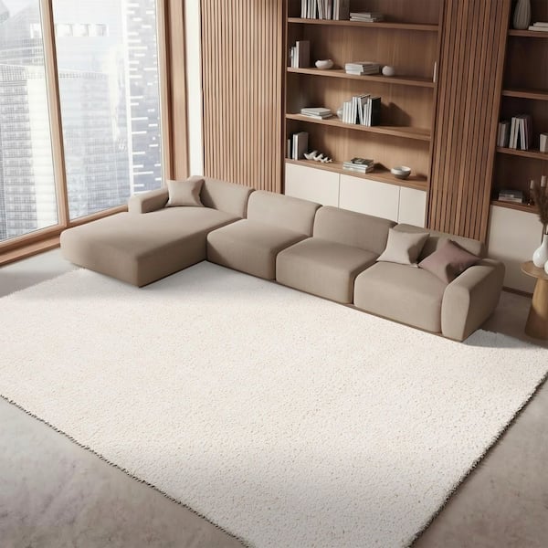 August Shag 12 ft. x 12 ft. Square Ivory Solid Color Area Rug