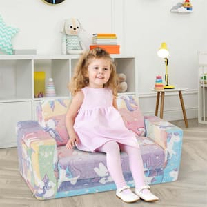 Fabric 2-in-1 Flip Out Kid's Sofa Chair Convertible Toddler Couch to Lounger