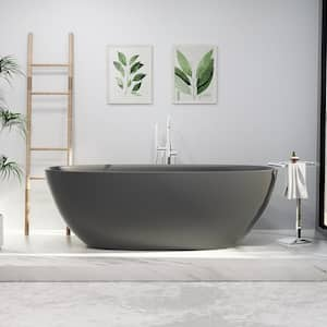 65 in. x 29.5 in. Thin Edge Solid Surface Stone Resin Flatbottom Soaking Bathtub in Matte Gray