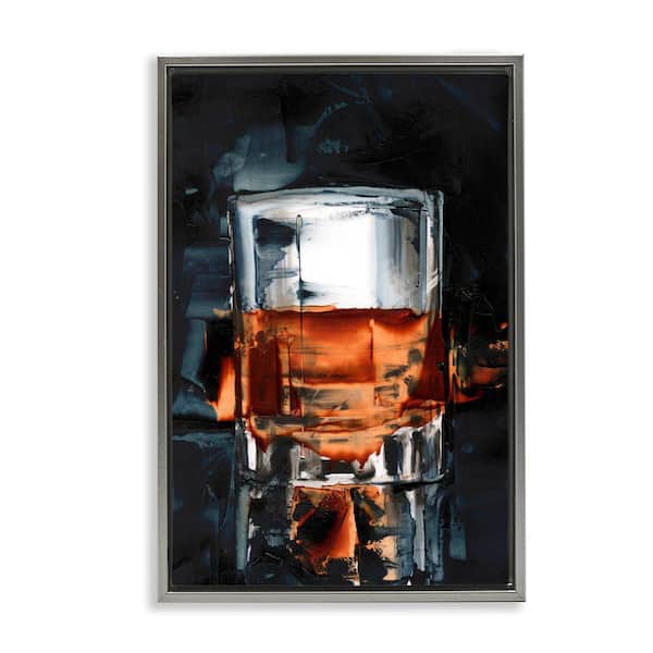Stupell Industries Whiskey On Rocks by Ethan Harper Gray Floater Frame Food Graphic Art Print 25 in. x 17 in.