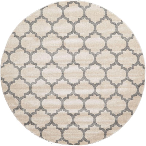 Trellis Philadelphia Beige/Gray 8' 0 x 8' 0 Round Rug
