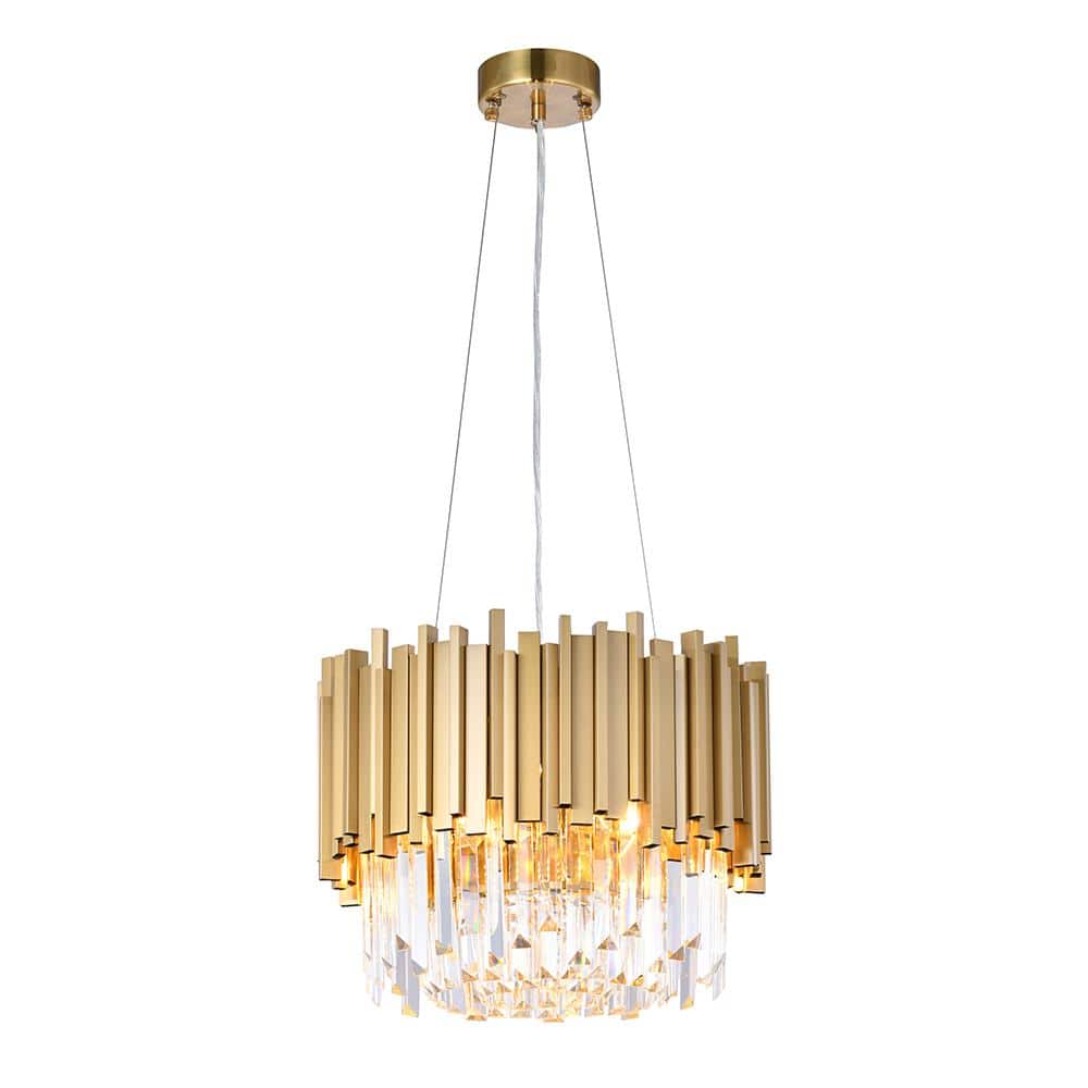 Gold Stainless Steel Chandelier with Clear Crystal Accents