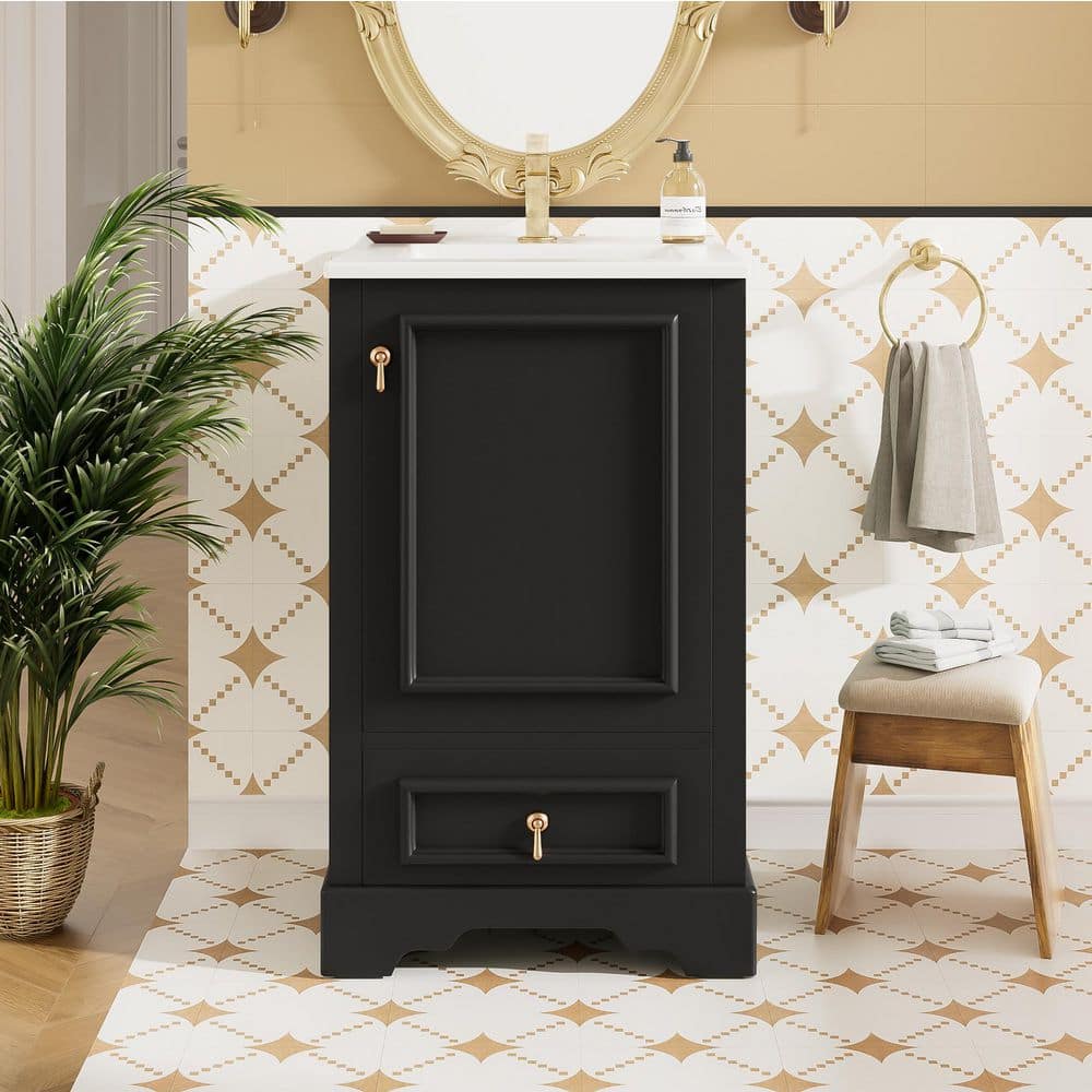 20 in. Single Sink Freestanding Black Bath Vanity with White Ceramic Sink Top price history on PriceWatchPro