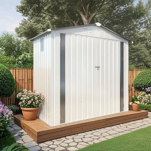 6 ft. W x 3.5 ft. D White Metal Outdoor Storage Shed with Clear Window and Lockable Door (21 sq. ft. )