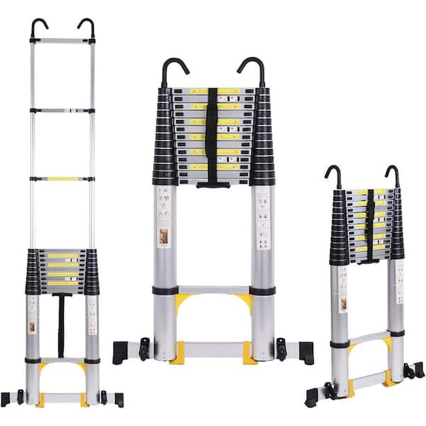 17.7 ft. Aluminum Lightweight Telescoping Extension Ladder w/ Locking Mechanism Heavy Duty Collapsible for 330 lbs. Load