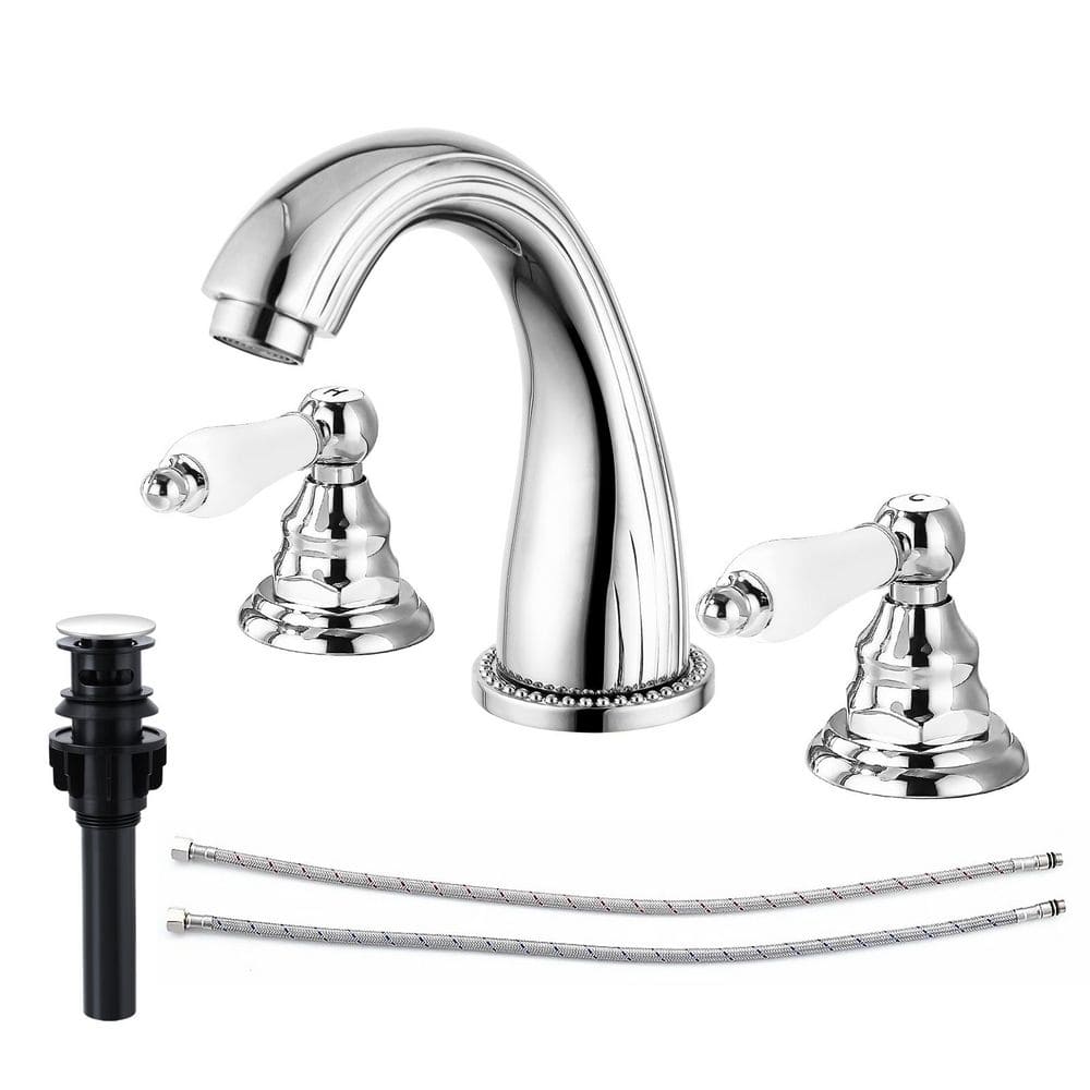 Double Handles 8 in. Widespread Bathroom Faucet 3-Hole Sink Faucet with Pop-Up Drain in Polished Chrome price history on PriceWatchPro