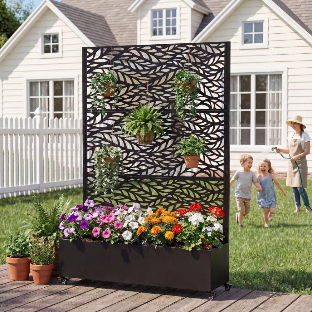 73 in. x 47 in. Black Metal Raised Garden Bed with Trellis and Wheels, Planter Box Privacy Screen for Climbing Vines price history on PriceWatchPro