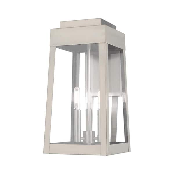 AVIANCE LIGHTING Vaughn 16 in. 3-Light Brushed Nickel Outdoor Hardwired Wall Lantern Sconce with No Bulbs Included