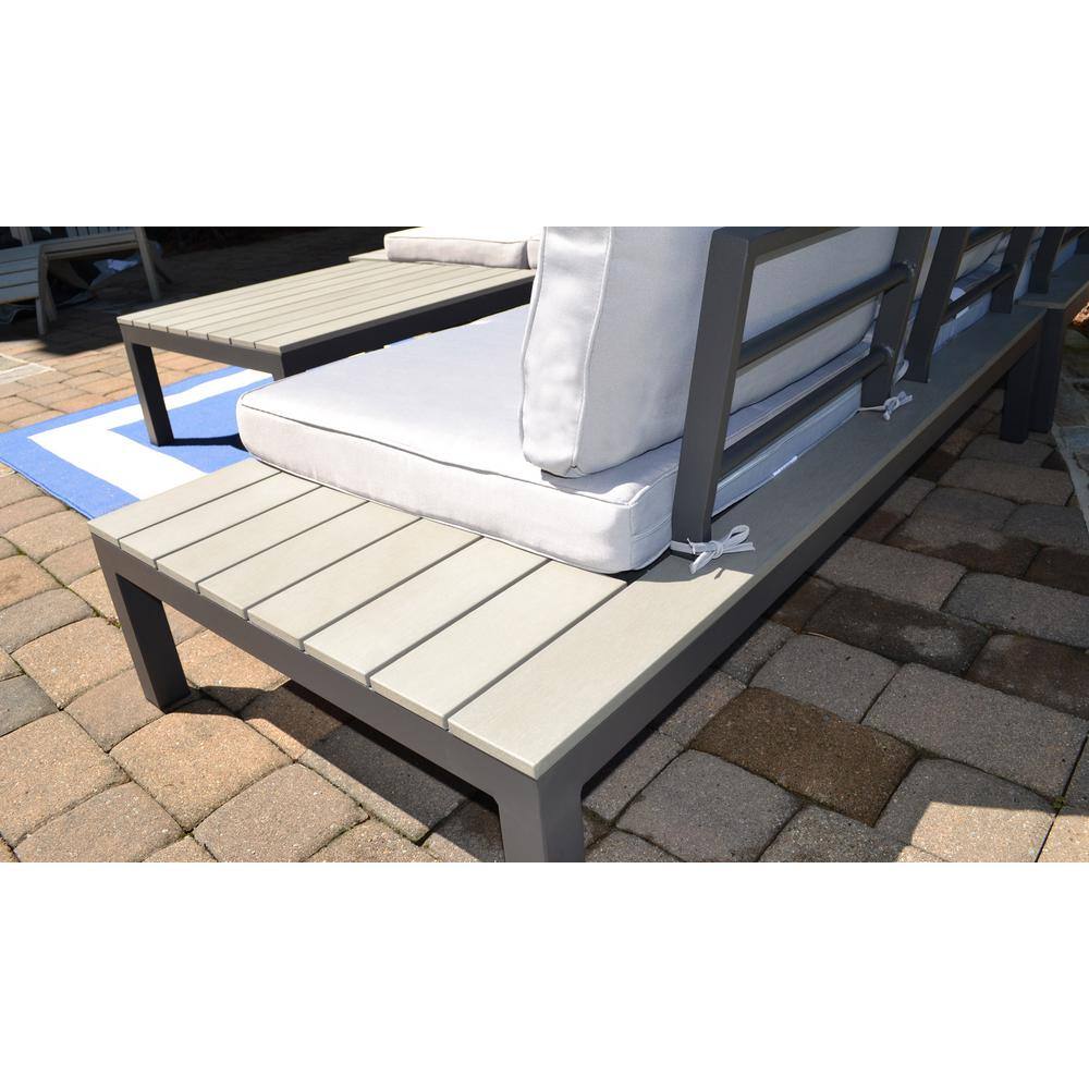 Light Gray Aluminum 5-Person Outdoor Sectional Set with Poly-Lumber Table