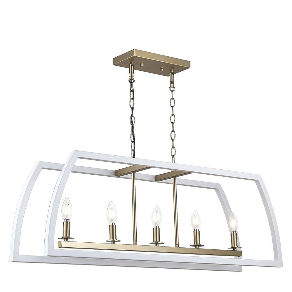 Soft Color Decor 5-Lights White and Gold Island Chandelier