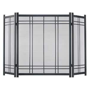 Preston Vintage Iron Steel 3-Panel Fireplace Screen