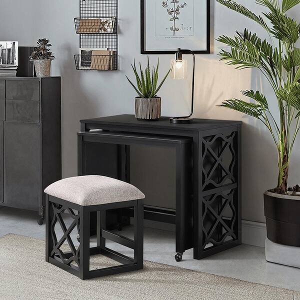 Lazzara Arin Black 3-Piece Pack Desks with Stool Set 4998BLK - The