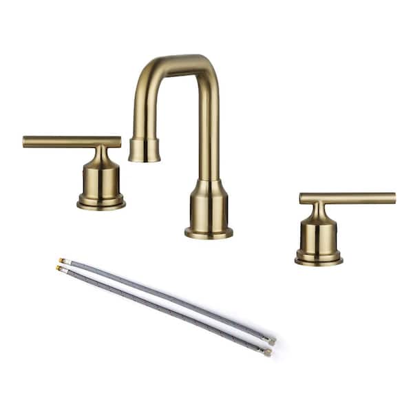 ALEASHA 8 in. Widespread Double Handle High Arc Bathroom Faucet in Gold