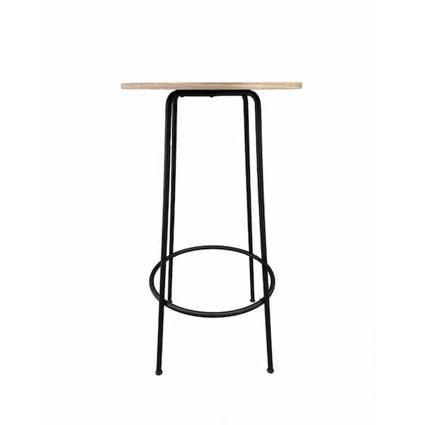42 in. Brown and Black Round Metal Wooden Bar Table with Floor Protectors