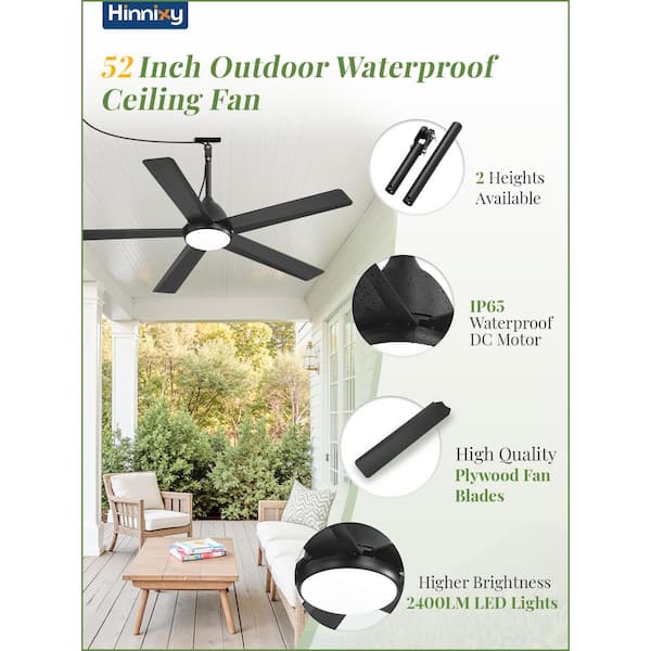 52 Ceiling Fans Without Lights, Solid Wood Ceiling Fan with Remote Control and Quiet DC Motor, Ceiling Fan no Light 3 Blades, Indoor Outdoor Ceiling Fans for Patios, Bedroom- Black