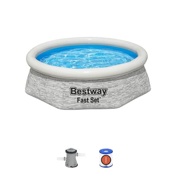 Bestway 8 ft. x 2 ft. Round 24 in. Inflatable Pool with Filter Pump