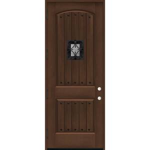 36 in. x 96 in. 2-Panel Right-Hand/Outswing Hickory Stain Fiberglass Prehung Front Door with 4-9/16 in. Jamb Size