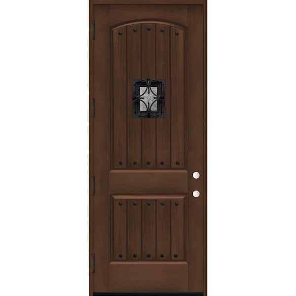 36 in. x 96 in. 2-Panel Right-Hand/Outswing Hickory Stain Fiberglass Prehung Front Door with 4-9/16 in. Jamb Size