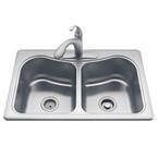 Staccato All-in-One Drop-In Stainless Steel 33 in. 3-Hole Double Basin Kitchen Sink