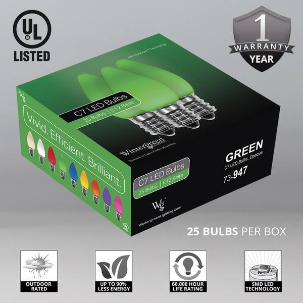 C7 Smooth Lens 25 Box of C7 LED Green Bulb 
