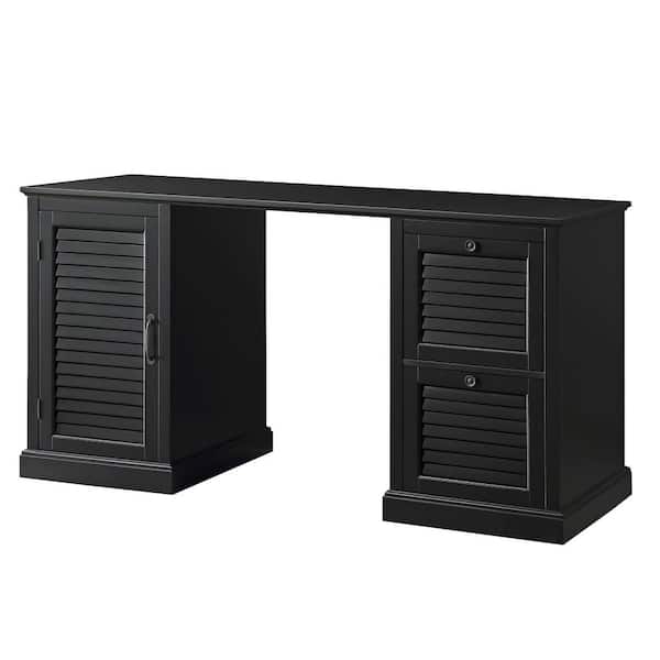 USL 59 in. Rectangular Black 2 Drawer Computer Desk with Solid Wood Material