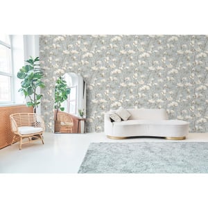 Blue Meandering Magnolias Print Non Woven Non-Pasted Textured Wallpaper 57 Sq. Ft.