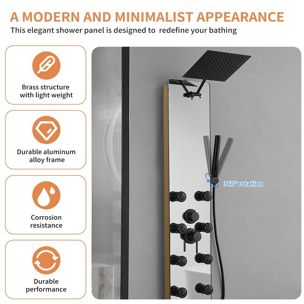 Nickel and Black 8-Jet Multifunction Shower Panel System