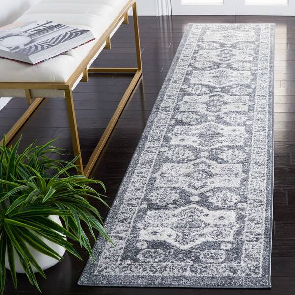 Toscana 2 ft. x 9 ft. Gray/Dark Gray Tribal Runner Rug