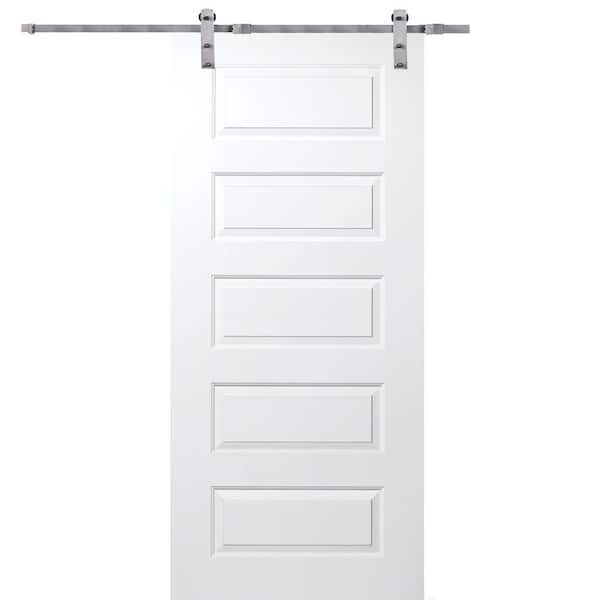 MMI DOOR 32 in. x 80 in. Primed Rockport Smooth Surface Solid Core Door with Barn Door Hardware Kit