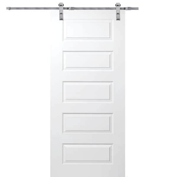 MMI Door 36 in. x 80 in. Primed Rockport Smooth Surface Solid Core Door with Barn Door Hardware Kit