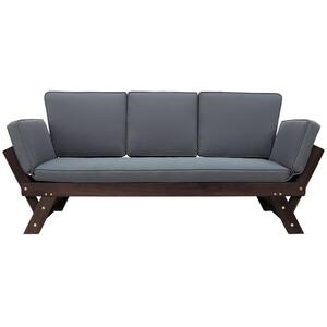 Klea 1-Piece Wood Outdoor Couch Sofa with Gray Cushions