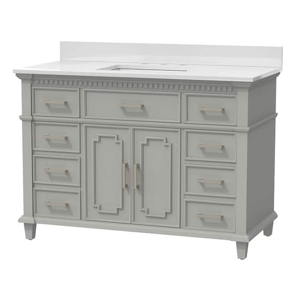 TOOLKISS 48 in. W x 22 in. D x 37.9 in. H Bath Vanity in Gray with White Engineered Quartz Composite Top