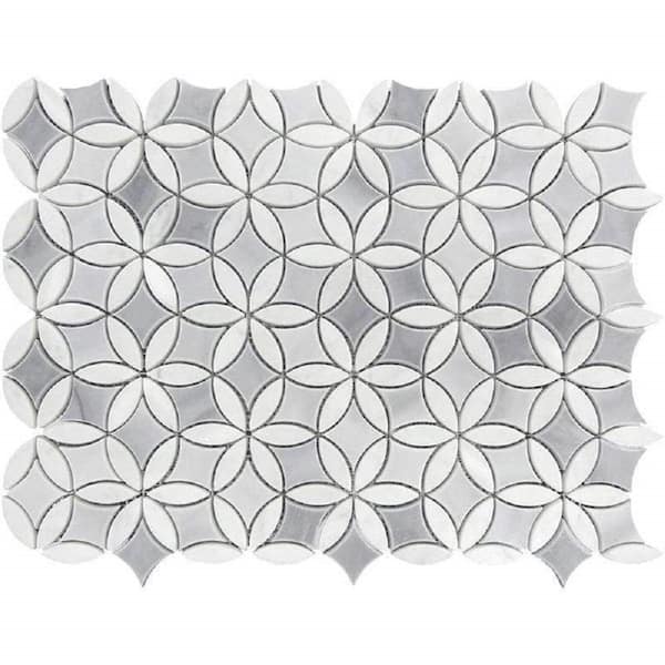 Apollo Tile Gray and White 4 in. x 5 in. Polished Flower Design Marble Floor and Wall Mosaic Tile Sample (0.13 sq. ft./Piece)