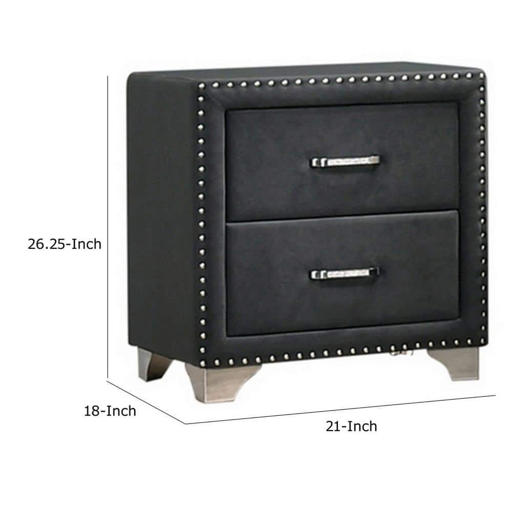 Gray Velvet 2-Drawer Nightstand with Chrome Legs