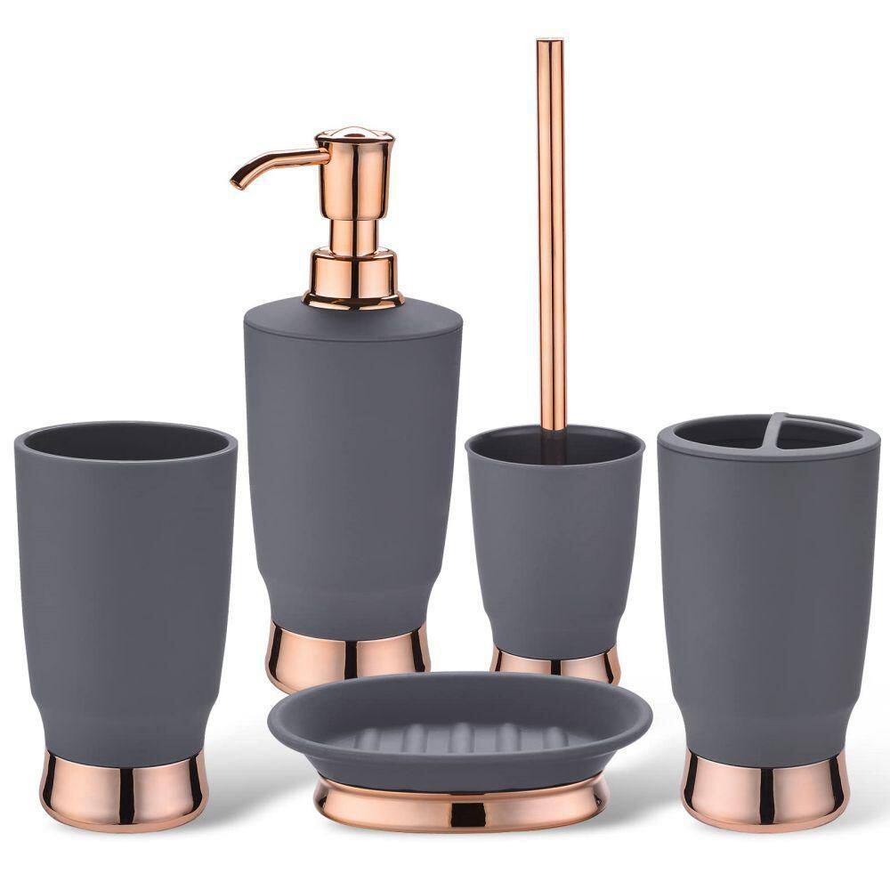 Dracelo 4-Piece Bathroom Accessory Set with Toothbrush Cup, Soap Dispenser,  Soap Dish, Tumbler in Gold B09YC7P61W - The Home Depot