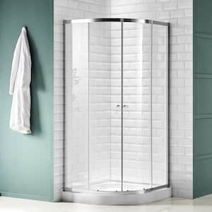 Mare 35 in. x 76 in. Framed Corner Sliding Shower Enclosure with TSUNAMI GUARD in Polished Chrome