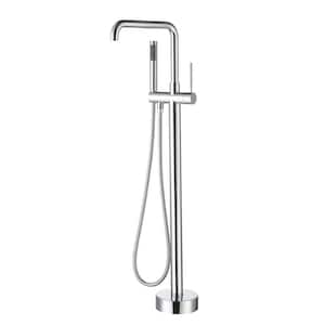 Chrome Single Handle Floor Mounted Freestanding Tub Faucet with Handshower