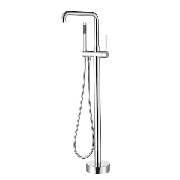 Dimakai Single-Handle Freestanding Floor-Mounted Roman Bathtub Faucet with Hand Shower in Chrome