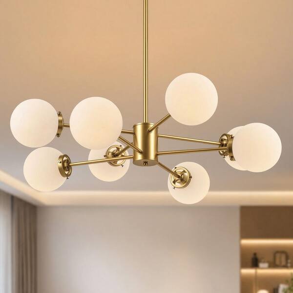 Merra 8-Light Antique Brass Sputnik Style Chandelier with White