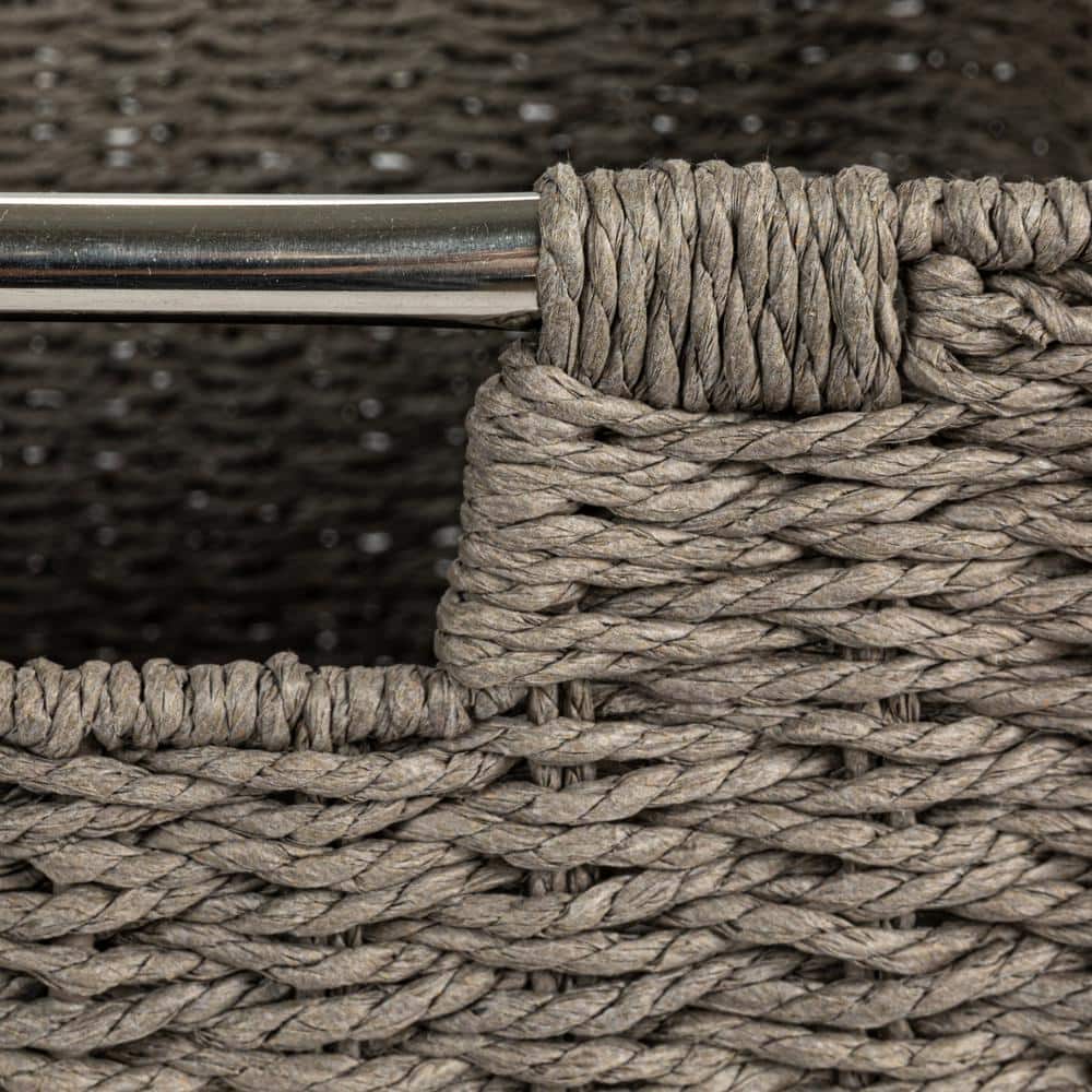 Gray Seagrass Square Basket with Stainless Steel Handles