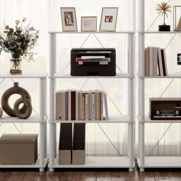 Quincy 44.2 in. Tall White Engineered Wood Wide 4-Shelf Modular Bookcase With Support Rods
